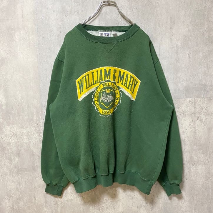 古着 used　GEAR FORSPORTS　長袖カレッジプリントスウェット　トレーナー　WILLIAM&MARY　緑　Lサイズ