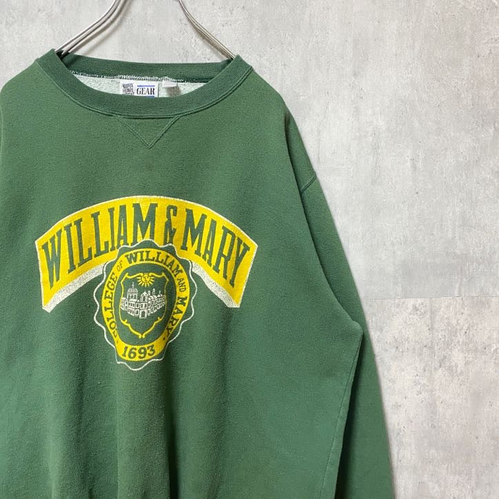古着 used　GEAR FORSPORTS　長袖カレッジプリントスウェット　トレーナー　WILLIAM&MARY　緑　Lサイズ
