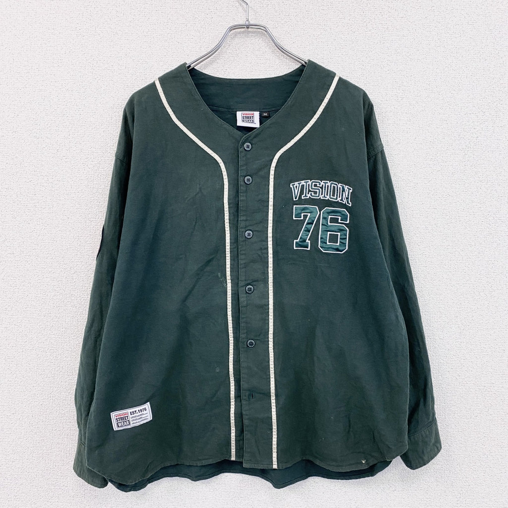 VISION STRRET WEAR　ヴィジョンストリートウェア　長袖ベースボールネルシャツ　緑　グリーン　Mサイズ