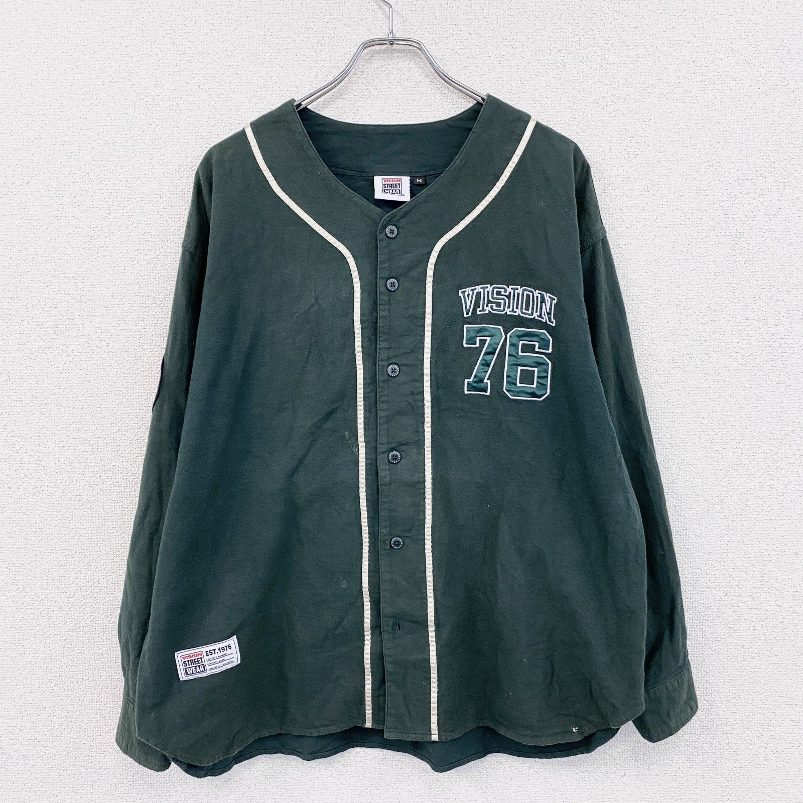 VISION STRRET WEAR　ヴィジョンストリートウェア　長袖ベースボールネルシャツ　緑　グリーン　Mサイズ