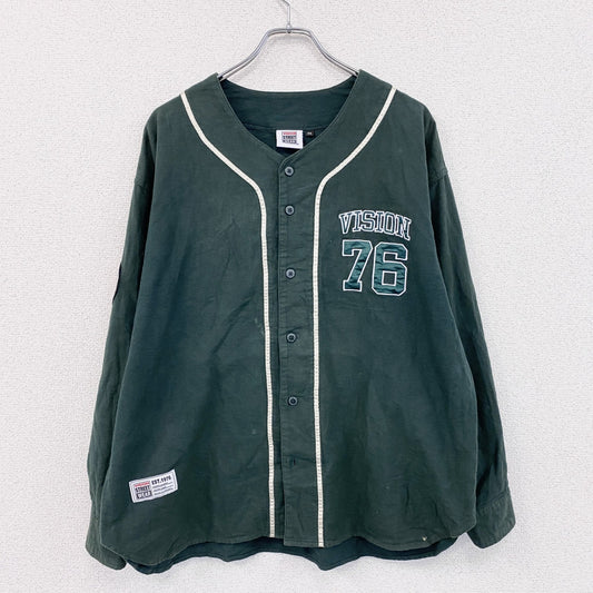 VISION STRRET WEAR　ヴィジョンストリートウェア　長袖ベースボールネルシャツ　緑　グリーン　Mサイズ