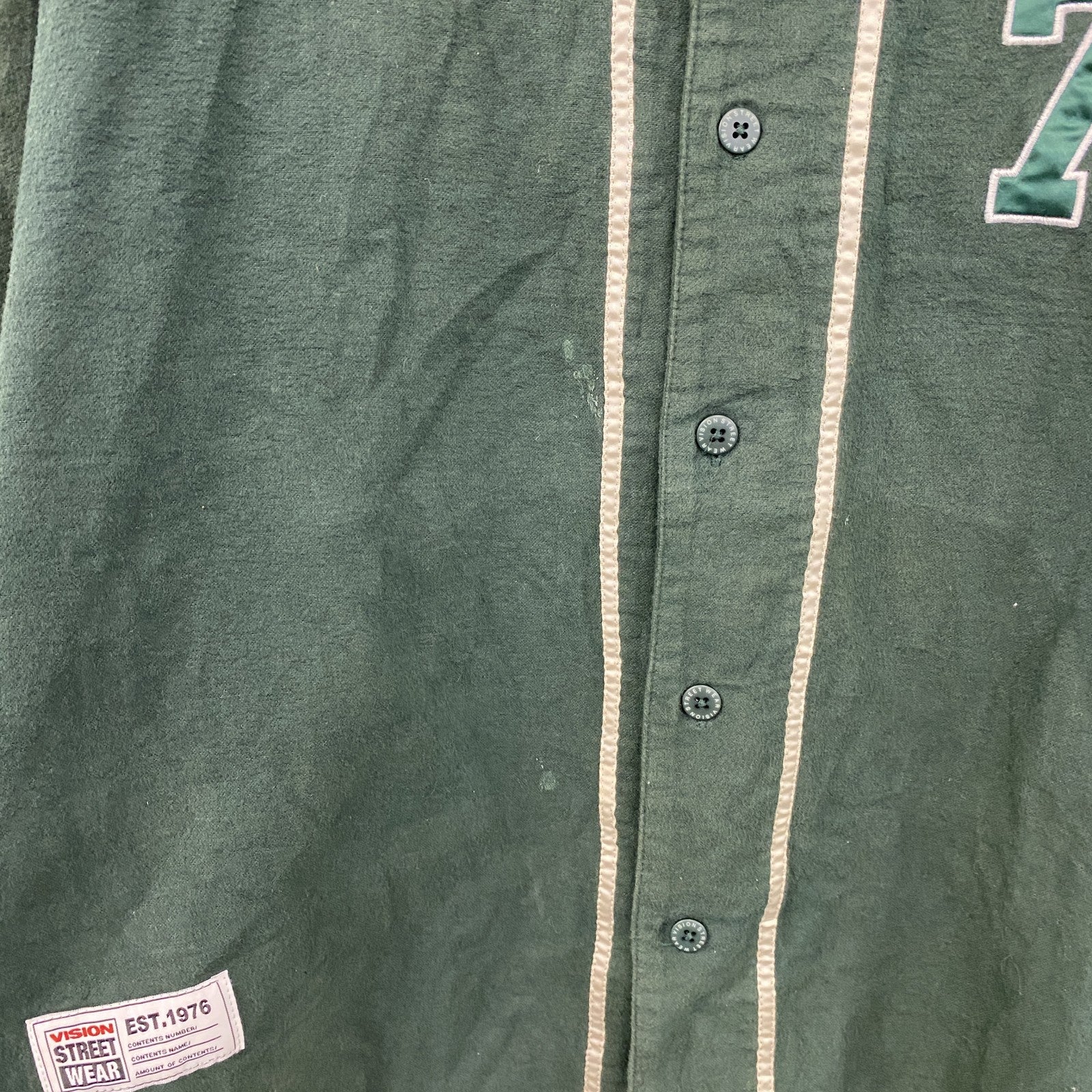 VISION STRRET WEAR　ヴィジョンストリートウェア　長袖ベースボールネルシャツ　緑　グリーン　Mサイズ