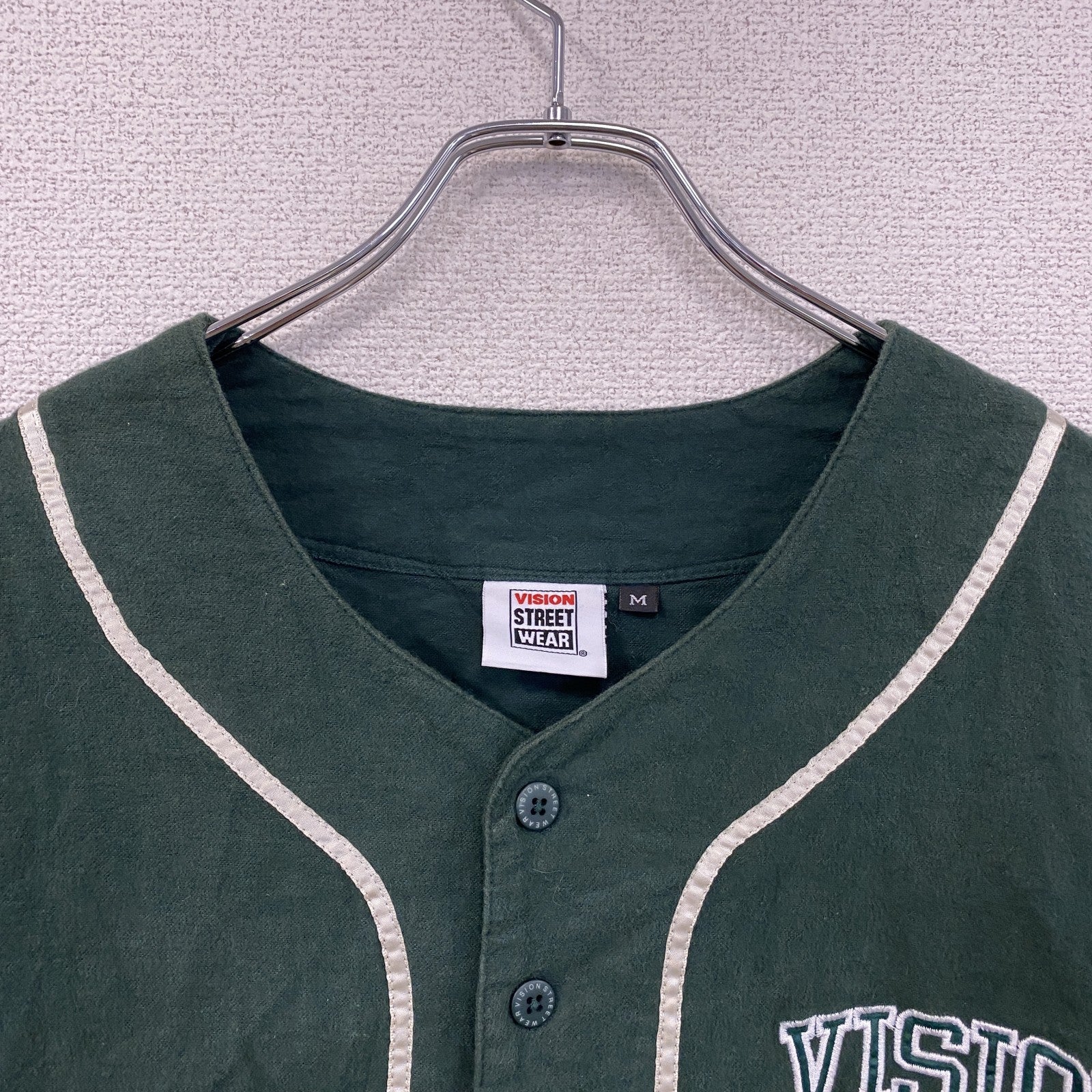 VISION STRRET WEAR　ヴィジョンストリートウェア　長袖ベースボールネルシャツ　緑　グリーン　Mサイズ