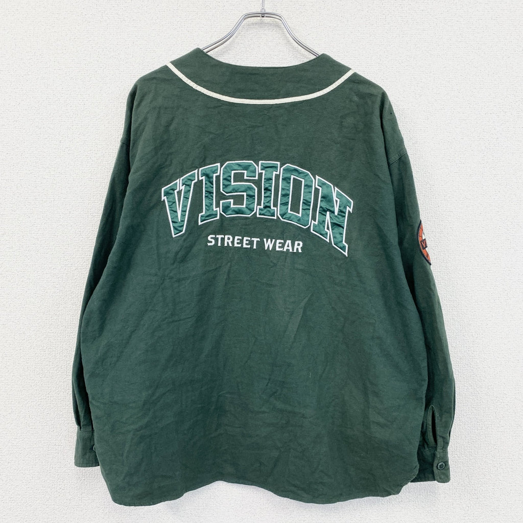 VISION STRRET WEAR　ヴィジョンストリートウェア　長袖ベースボールネルシャツ　緑　グリーン　Mサイズ