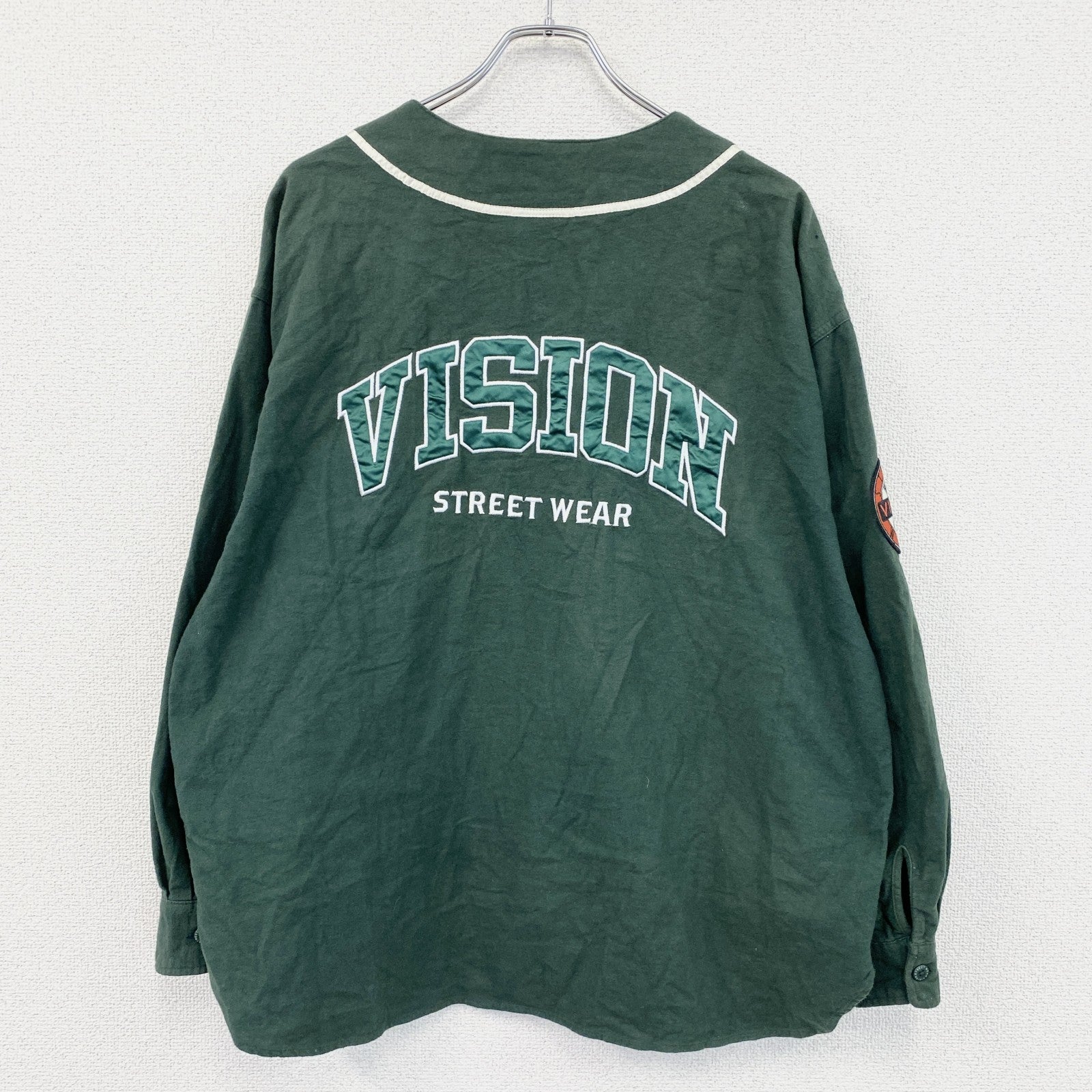 VISION STRRET WEAR　ヴィジョンストリートウェア　長袖ベースボールネルシャツ　緑　グリーン　Mサイズ