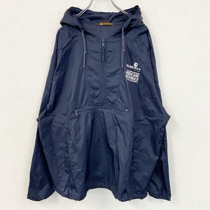 古着 used　HARRITON　長袖ナイロンプルオーバー　ハーフジップパーカー　ワンポイント・バックプリント　XXLサイズ