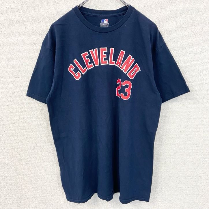 古着 used　MLB　クリーブランド・ガーディアンズ　半袖クルーネックプリントTシャツ　紺　ネイビー　Lサイズ
