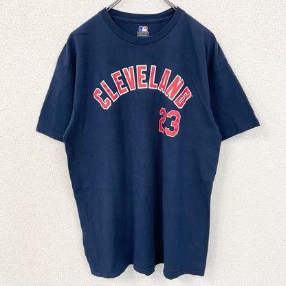 古着 used　MLB　クリーブランド・ガーディアンズ　半袖クルーネックプリントTシャツ　紺　ネイビー　Lサイズ
