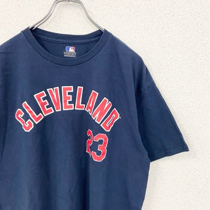 古着 used　MLB　クリーブランド・ガーディアンズ　半袖クルーネックプリントTシャツ　紺　ネイビー　Lサイズ