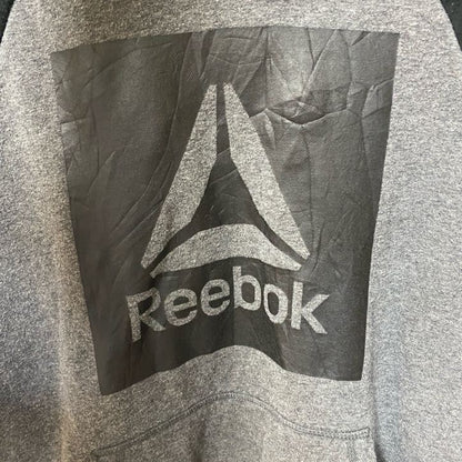 古着 used　Reebok リーボック　長袖ビッグロゴデザインパーカー　フーディー　バイカラー　黒　グレー　XＬサイズ
