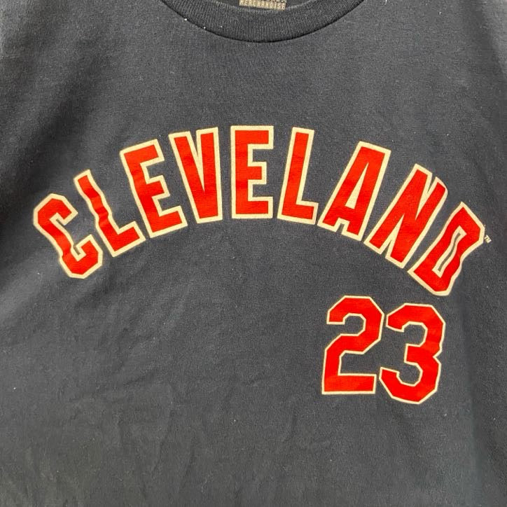 古着 used　MLB　クリーブランド・ガーディアンズ　半袖クルーネックプリントTシャツ　紺　ネイビー　Lサイズ