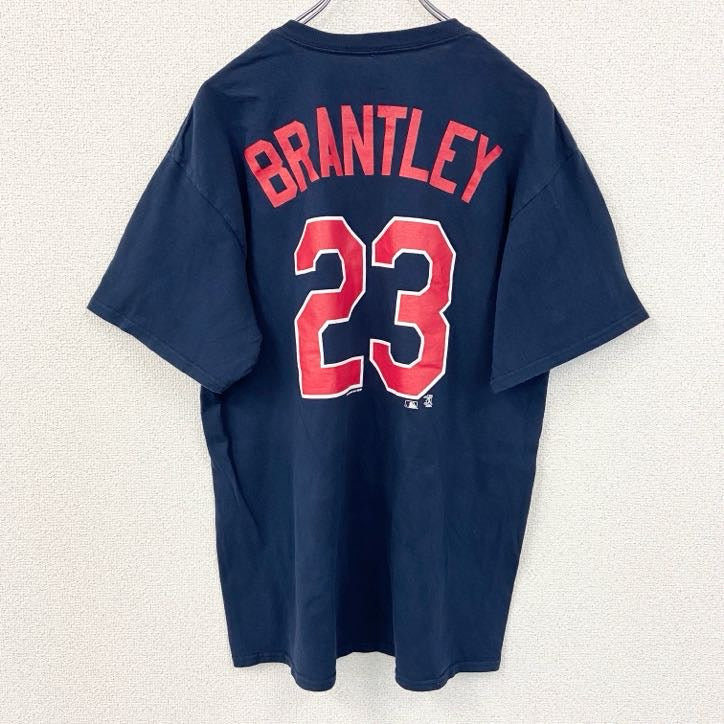 古着 used　MLB　クリーブランド・ガーディアンズ　半袖クルーネックプリントTシャツ　紺　ネイビー　Lサイズ