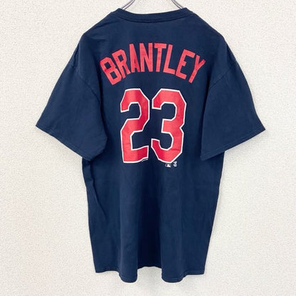 古着 used　MLB　クリーブランド・ガーディアンズ　半袖クルーネックプリントTシャツ　紺　ネイビー　Lサイズ