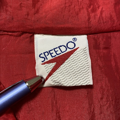 古着 used　SPEEDO　スピード　長袖フルジップナイロンジャケット　ワンポイント　刺　赤　レッド　レトロ　ストリート