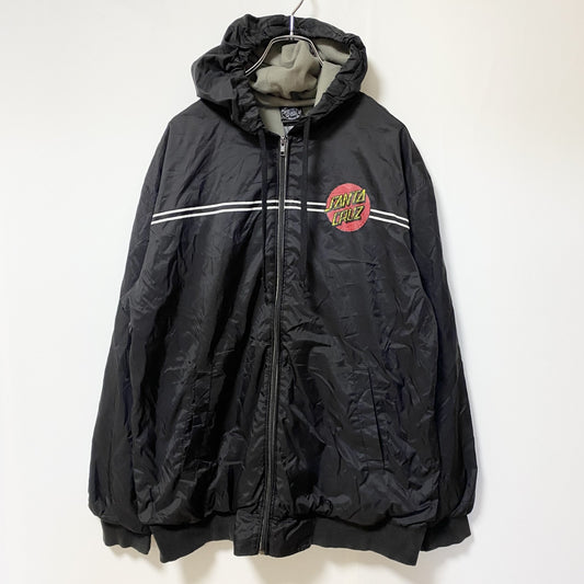 古着 used　SANTA CRUZ　サンタクルーズ　長袖ロゴデザインブルゾン　バックプリント　ジップアップ　赤　黒　Lサイズ