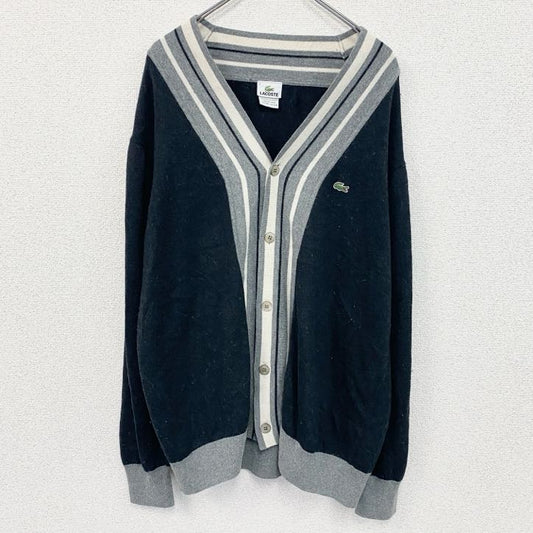 LACOSTE　ラコステ　長袖Vネックコットンニットカーディガン　ワンポイントロゴ刺繍　ダークグレー　7サイズ