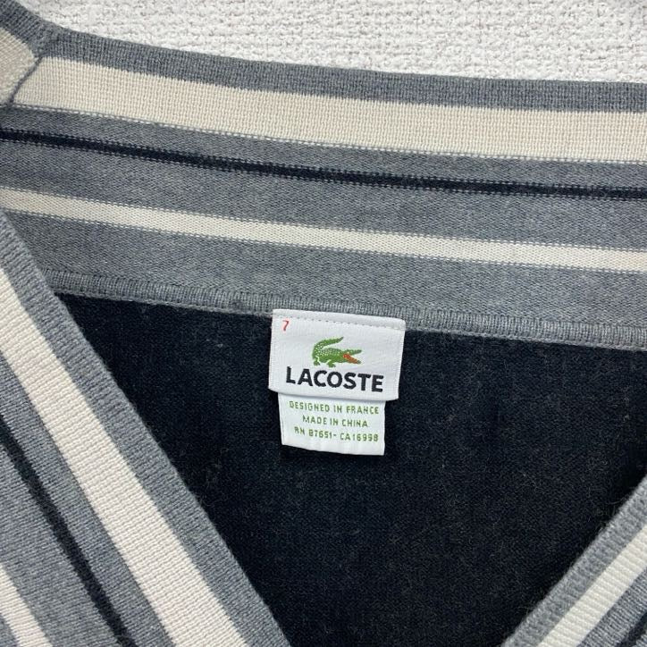 LACOSTE　ラコステ　長袖Vネックコットンニットカーディガン　ワンポイントロゴ刺繍　ダークグレー　7サイズ
