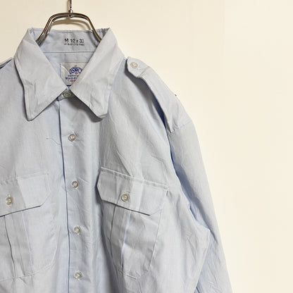 古着 used　DSCP　長袖無地ワークシャツ　両胸ポケット付き　水色　ライトブルー　ヴィンテージ　vintage　秋冬服