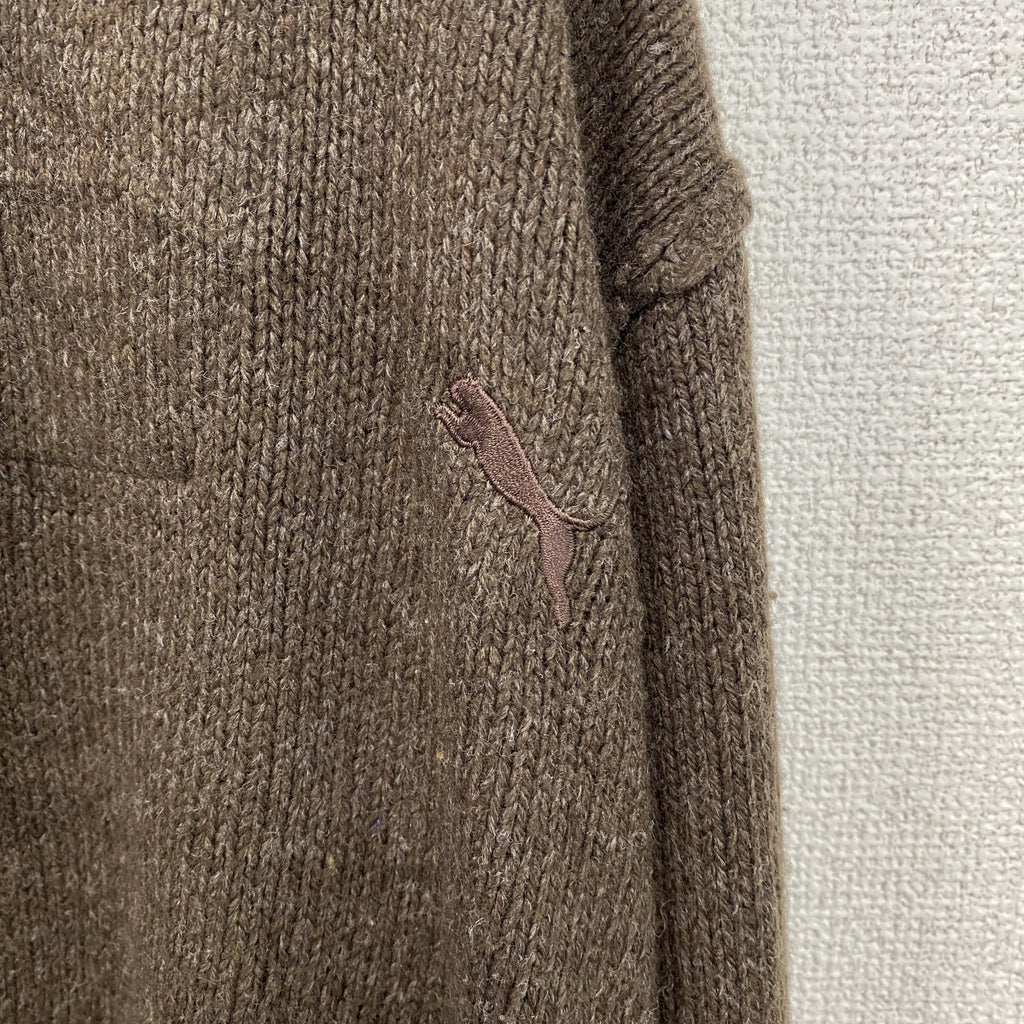 puma　プーマ　タートルネックニットセーター　異素材切り替え　無地　ワンポイント　スポーツ　茶色　ダークブラウン　Lサイズ