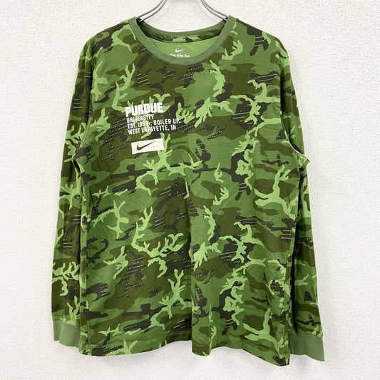 NIKE　ナイキ　長袖プリントTシャツ　総柄　迷彩柄　カモフラ柄　緑　グリーン　XLサイズ