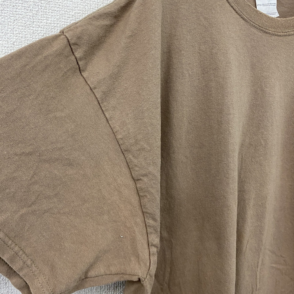 GILDAN　ギルダン　半袖プリントTシャツ　スカル　骸骨　星条旗　フェード　両面プリント　茶色　ブラウン　2XLサイズ