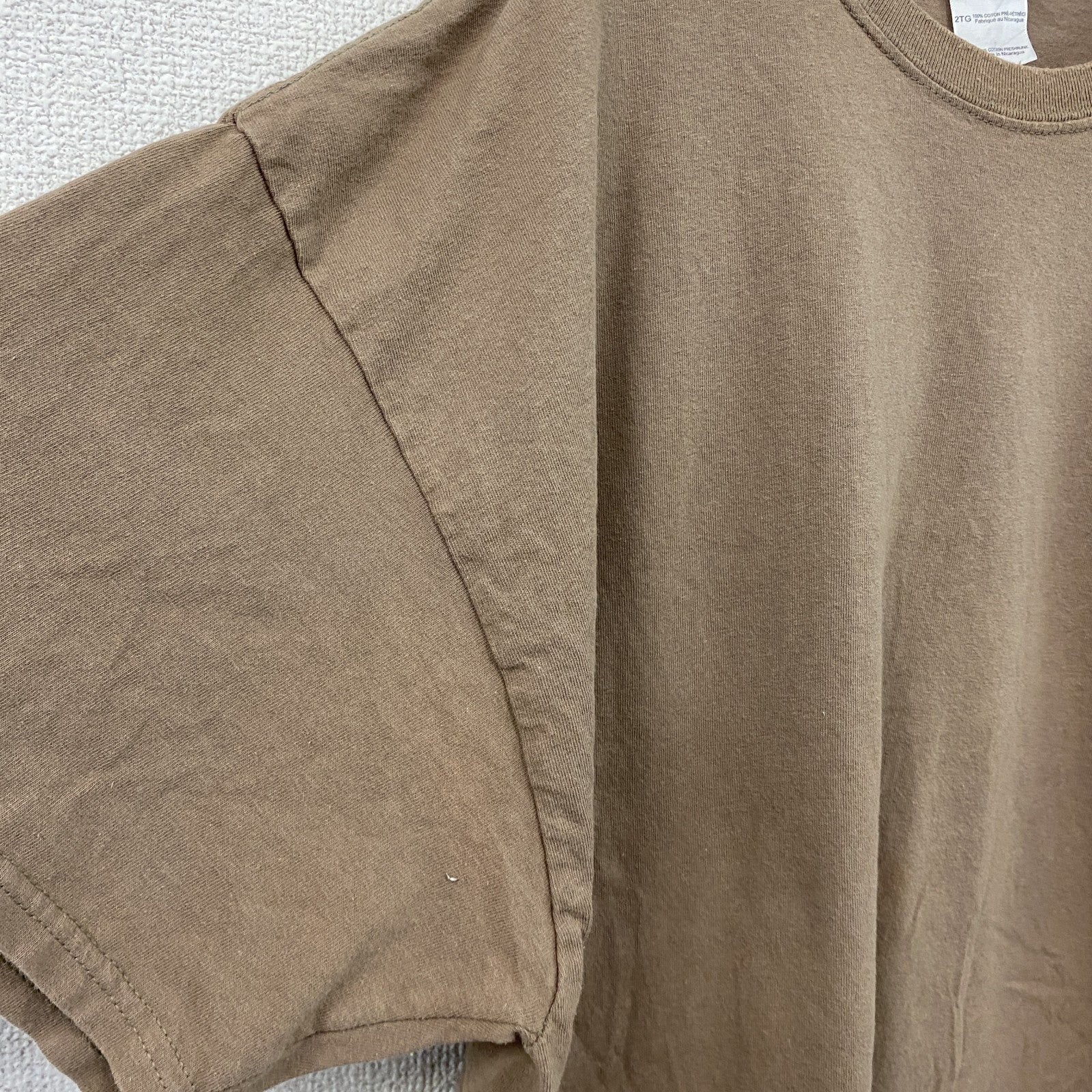GILDAN　ギルダン　半袖プリントTシャツ　スカル　骸骨　星条旗　フェード　両面プリント　茶色　ブラウン　2XLサイズ
