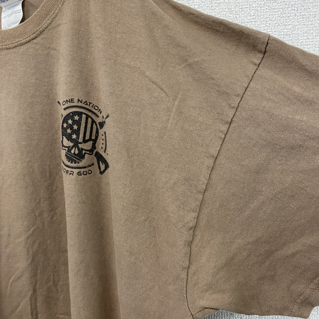 GILDAN　ギルダン　半袖プリントTシャツ　スカル　骸骨　星条旗　フェード　両面プリント　茶色　ブラウン　2XLサイズ