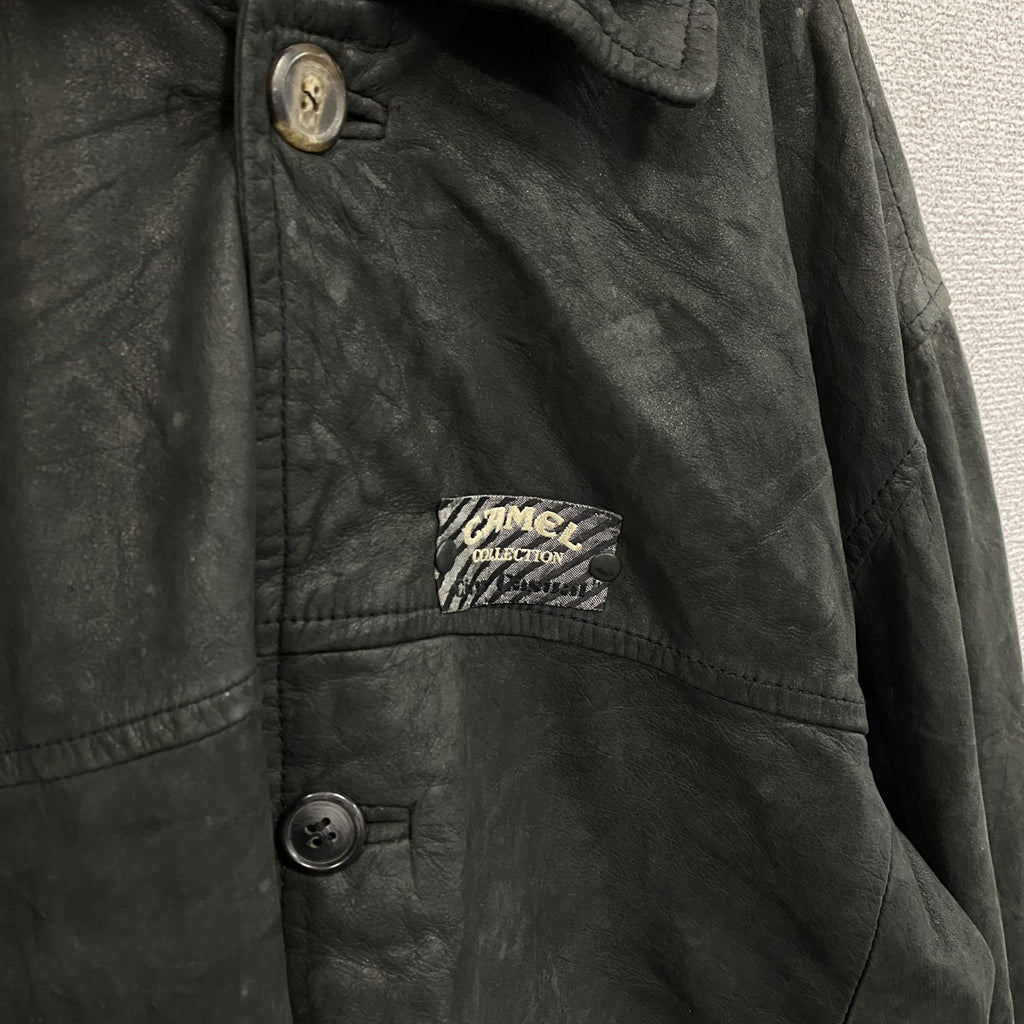 CAMEL　レザージャケット/革ジャン　ハーフコート　黒　ブラック　XLサイズ