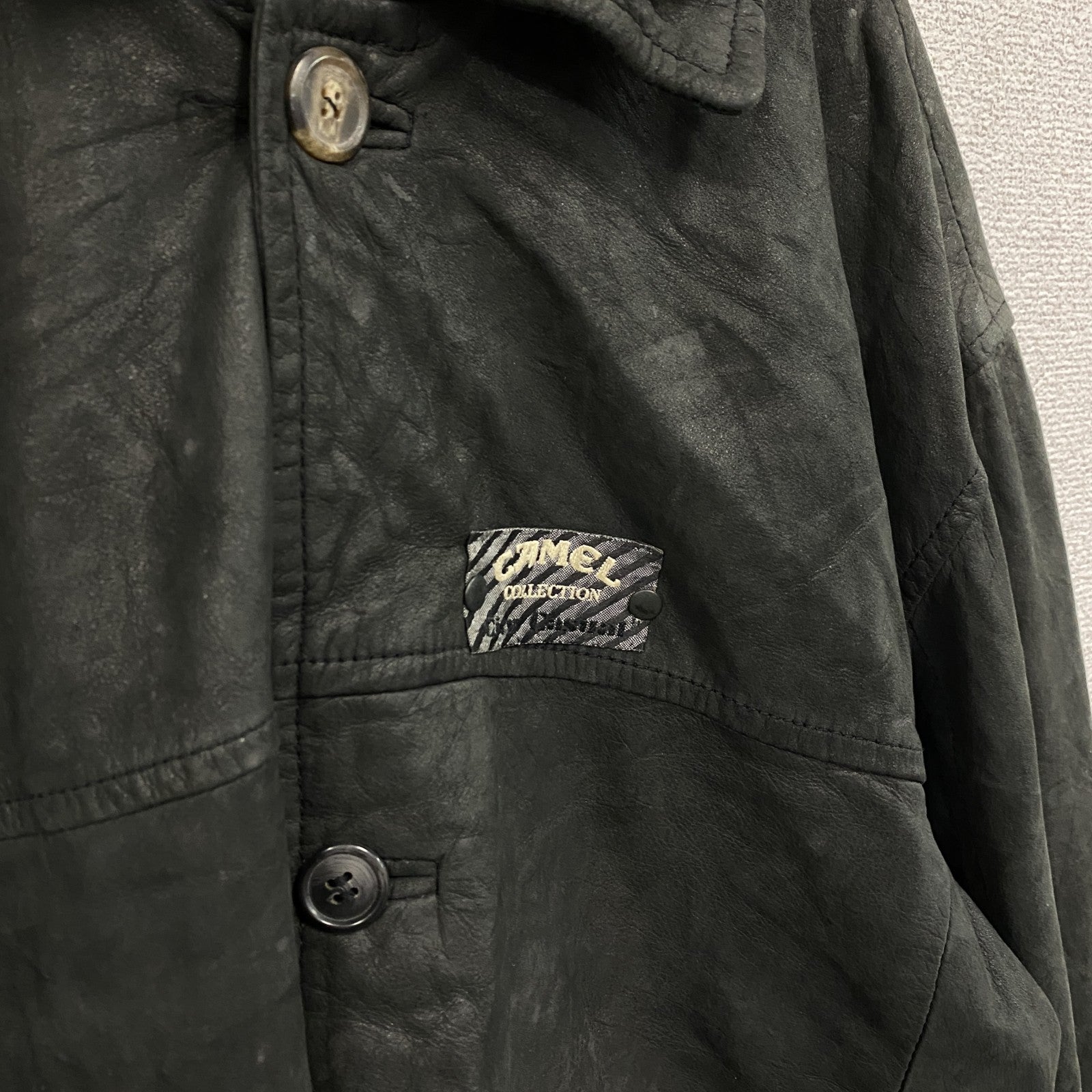 CAMEL　レザージャケット/革ジャン　ハーフコート　黒　ブラック　XLサイズ