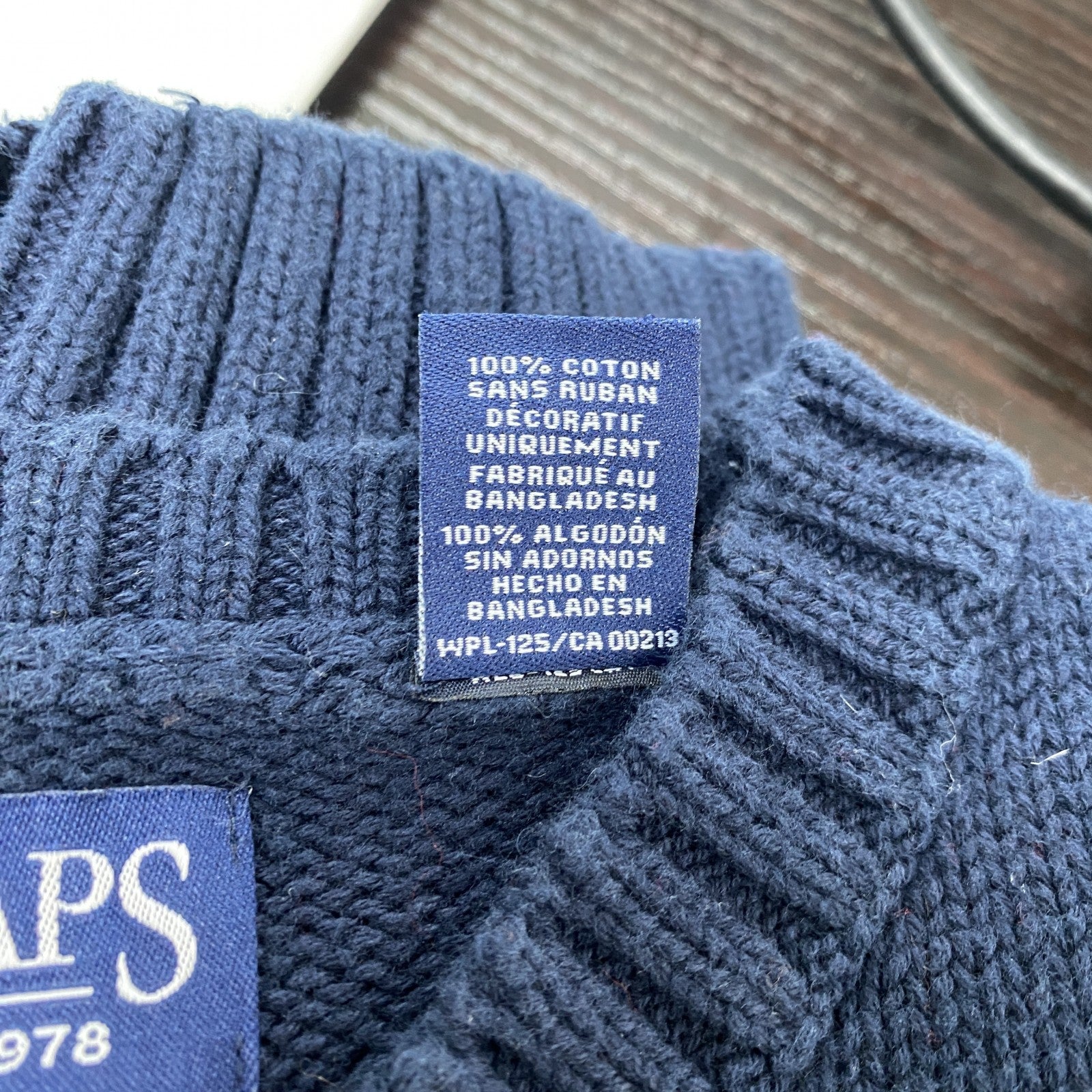 CHAPS　ラルフローレン　クルーネックニットセーター　ワンポイント刺繍　ネイビー　XLサイズ　