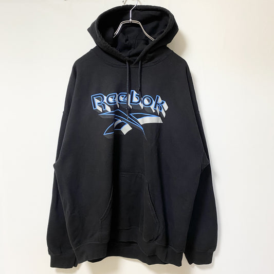 古着 used　Reebok リーボック　長袖ビッグロゴデザインパーカー　フーディー　バイカラー　黒　XＬサイズ