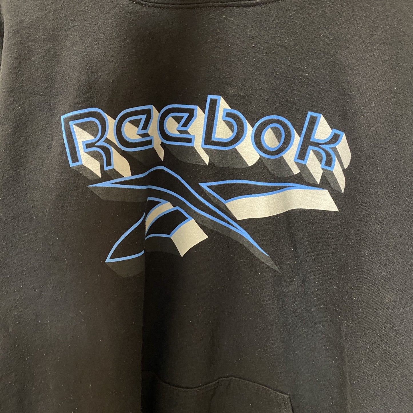 古着 used　Reebok リーボック　長袖ビッグロゴデザインパーカー　フーディー　バイカラー　黒　XＬサイズ