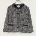 ～00s　PENDELTON　ペンドルトン　ノーカラーツイードジャケット　レザー切替　シルク95％　モノクロ