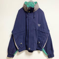 古着 used　swingster　長袖ワンポイント刺繍マウンテンジャケット　ハイネックブルゾン　ネイビー　ヴィンテージ　Lサイズ
