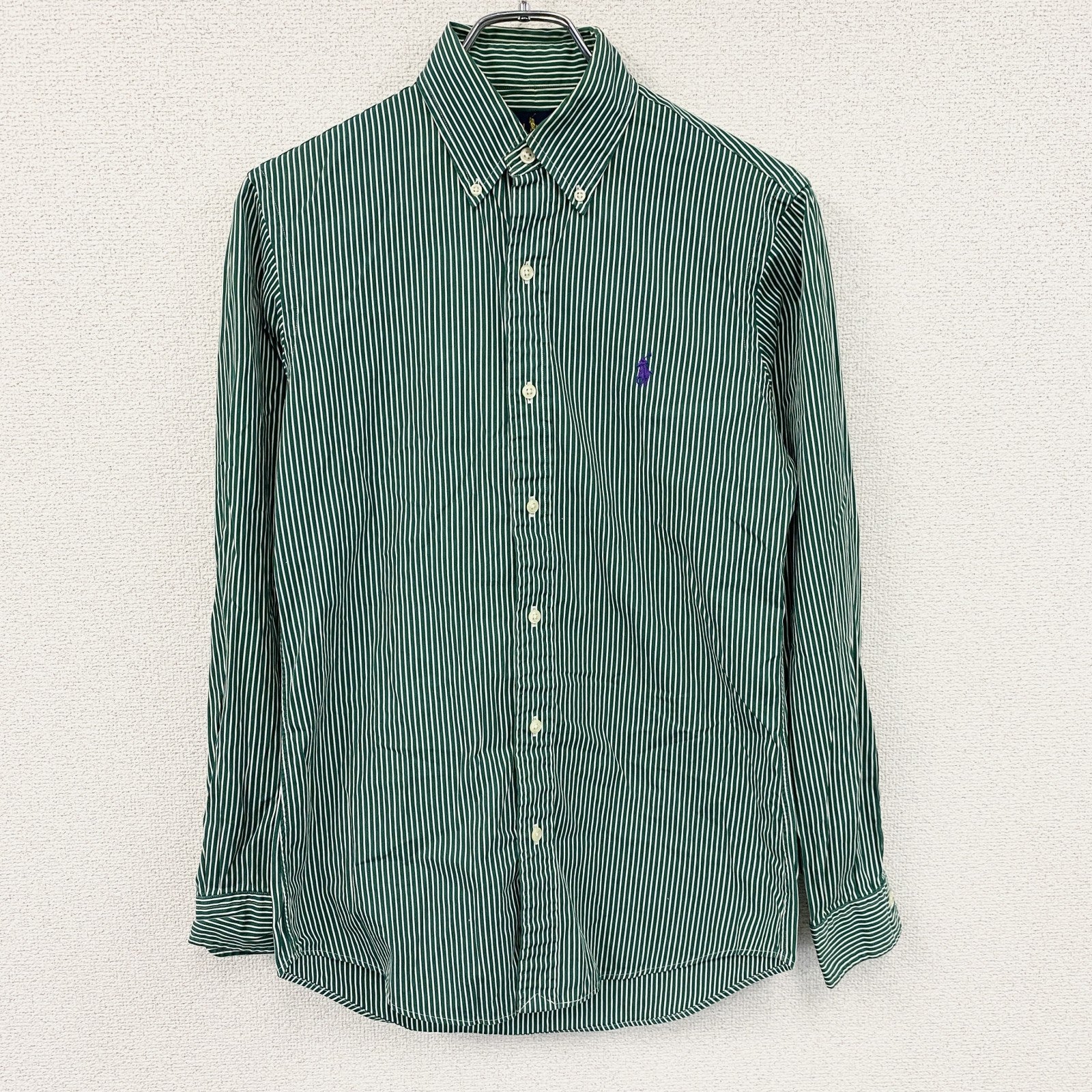RALPH LAUREN　ラルフローレン　長袖シャツ　ストライプ　緑　グリーン　XSサイズ