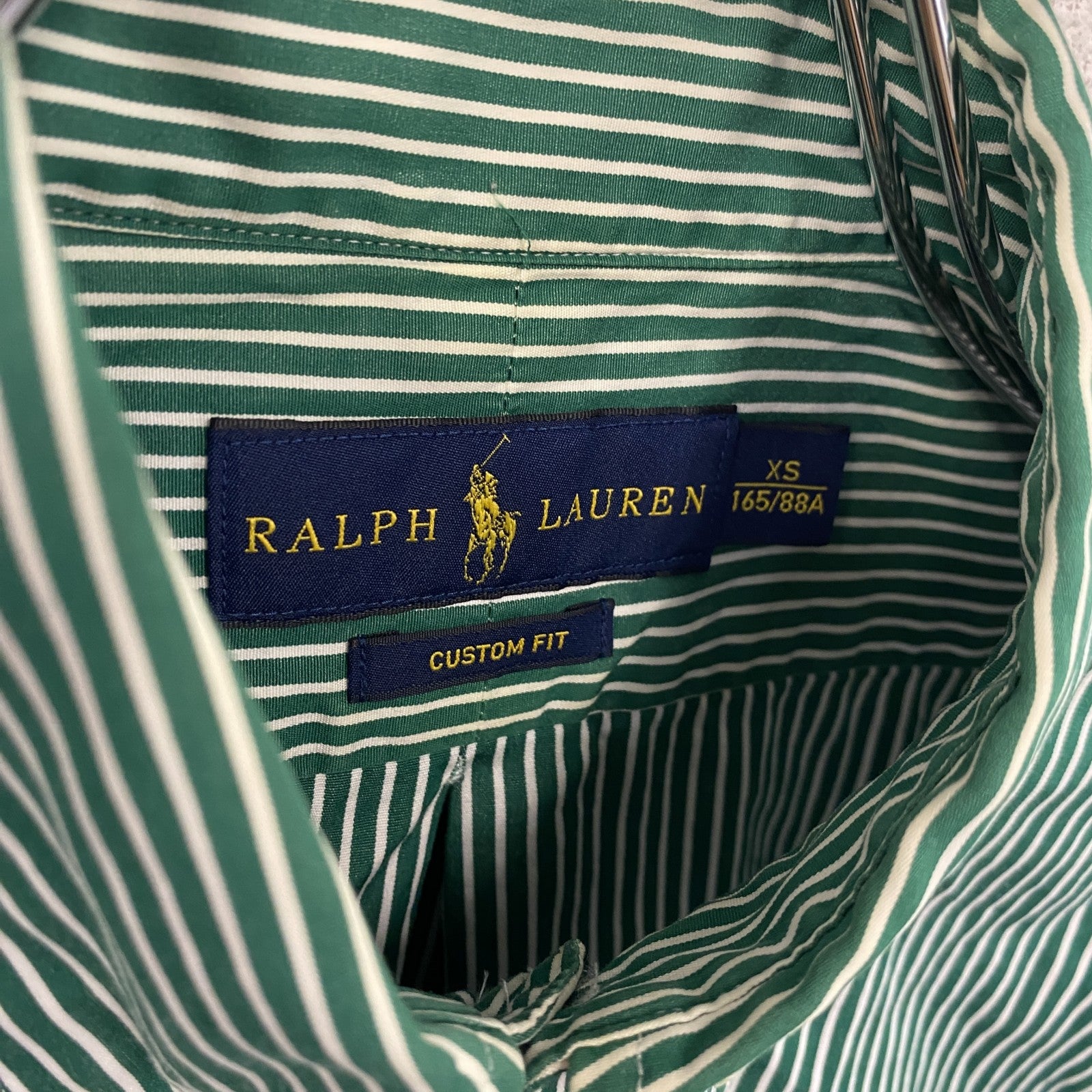RALPH LAUREN　ラルフローレン　長袖シャツ　ストライプ　緑　グリーン　XSサイズ