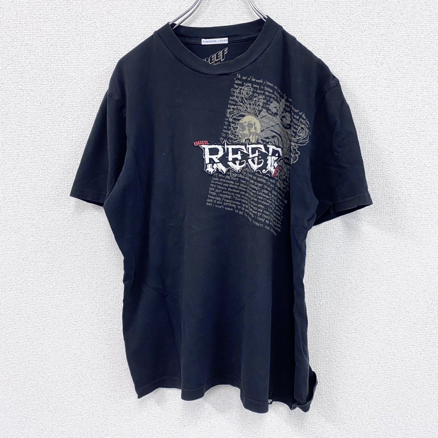 GIACOMONI LUCIEN　REEF　半袖プリントTシャツ　スカル　骸骨　英字プリント　クルーネック　黒　ブラック　XLサイズ