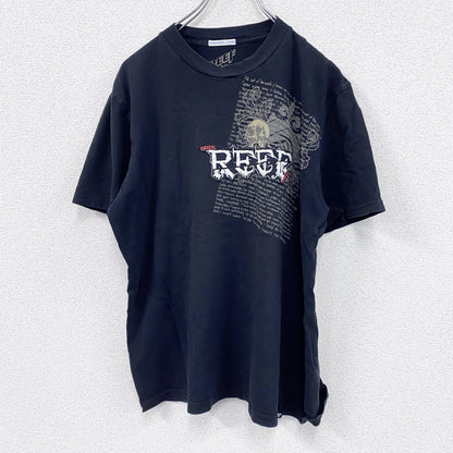 GIACOMONI LUCIEN　REEF　半袖プリントTシャツ　スカル　骸骨　英字プリント　クルーネック　黒　ブラック　XLサイズ