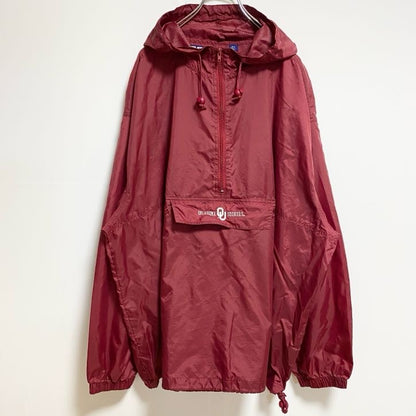 古着 used　CRABLE SPORTSWEAR　長袖ハーフジップ刺繍ナイロンジャケット　赤　ビッグシルエット　2XLサイズ