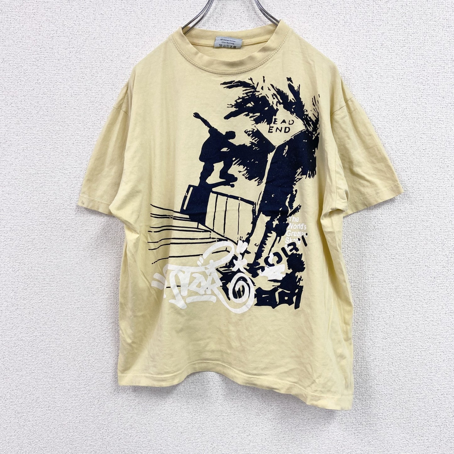 SHAMP　半袖プリントTシャツ　スケボー　スケーター　英字プリント　黄色　イエロー　Mサイズ