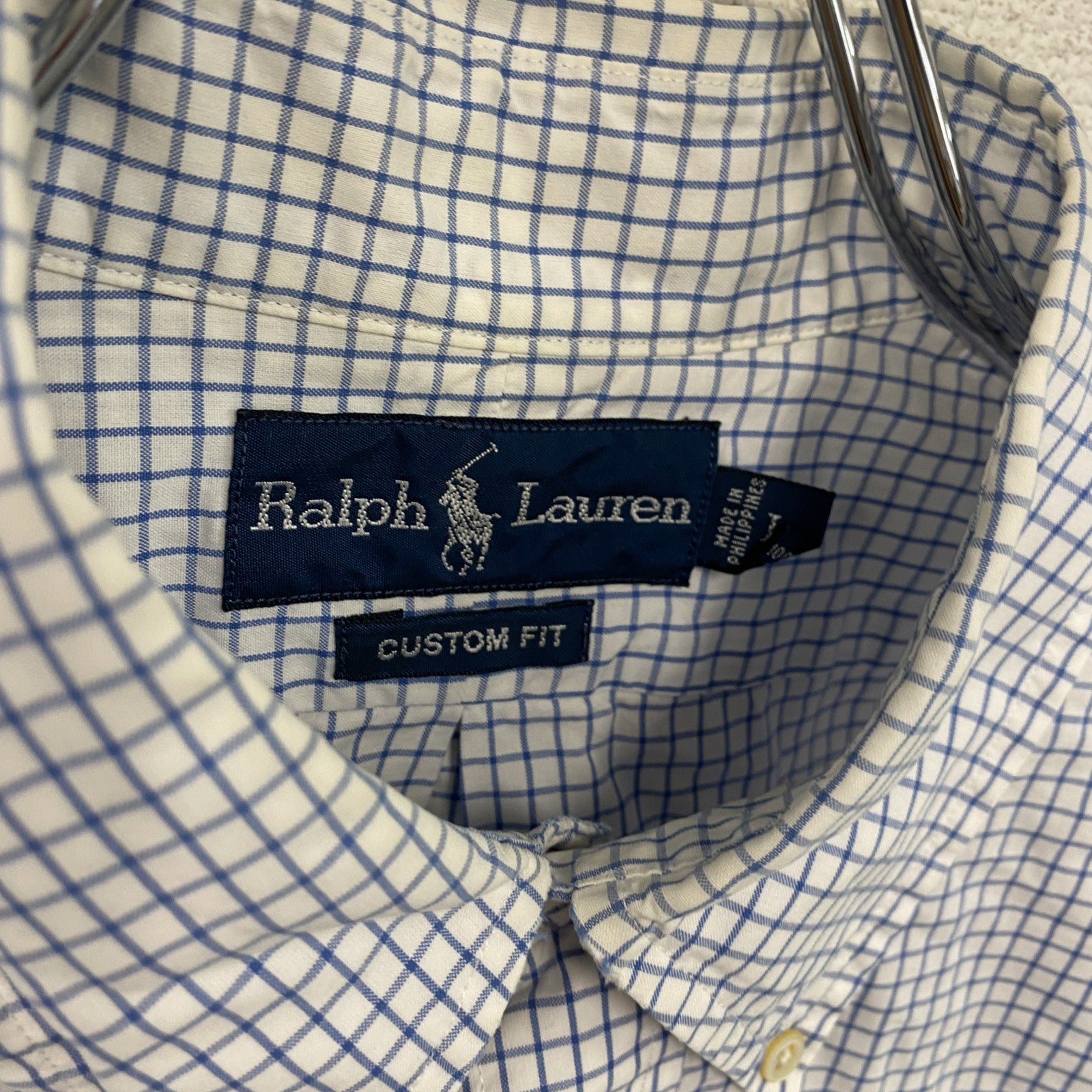 RALPH LAUREN　ラルフローレン　半袖シャツ/ボタンダウンシャツ　チェック　青　白　ブルー　ホワイト　Lサイズ