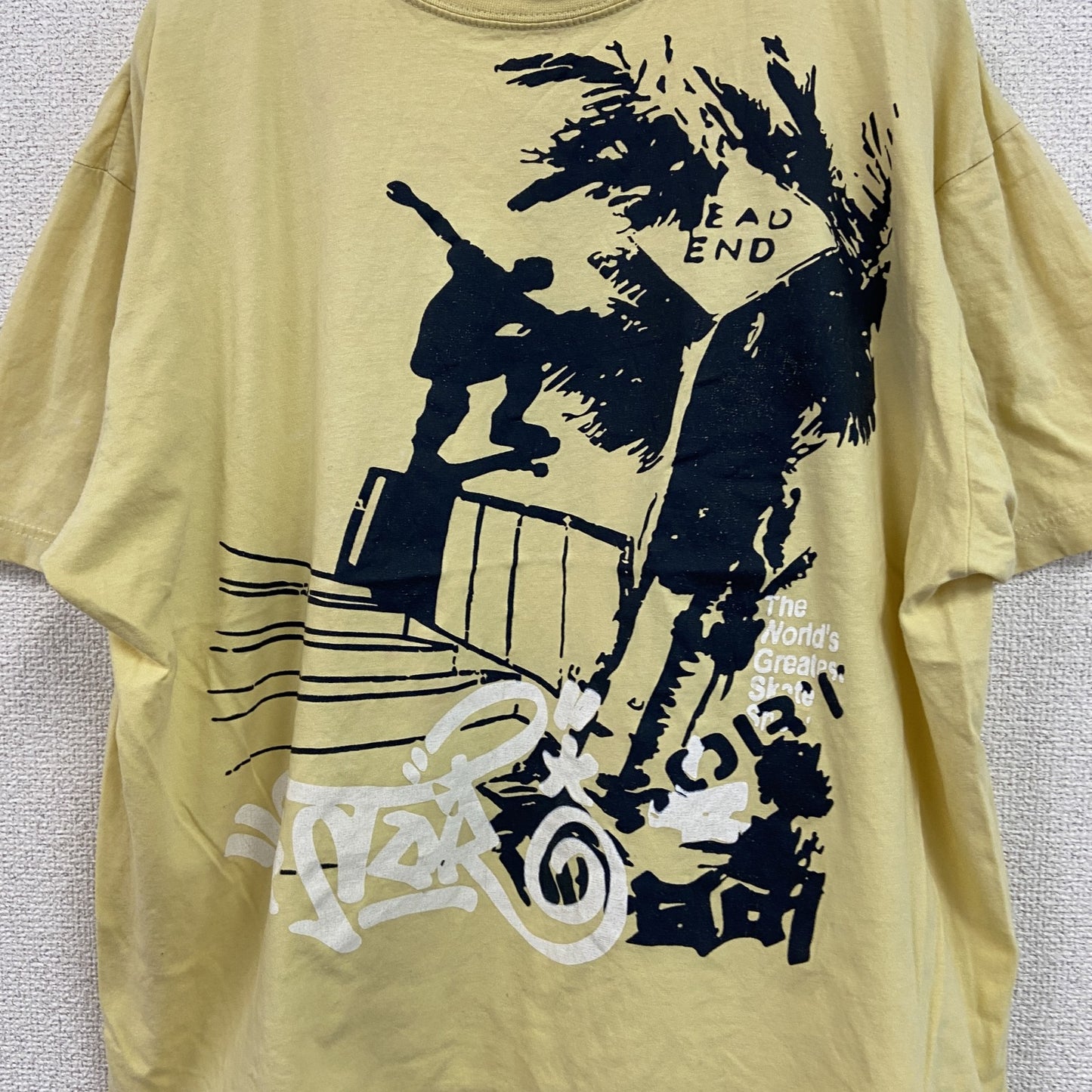 SHAMP　半袖プリントTシャツ　スケボー　スケーター　英字プリント　黄色　イエロー　Mサイズ