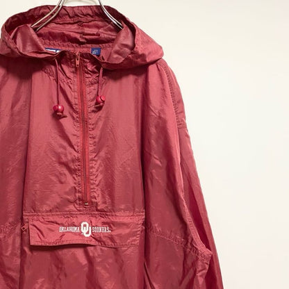 古着 used　CRABLE SPORTSWEAR　長袖ハーフジップ刺繍ナイロンジャケット　赤　ビッグシルエット　2XLサイズ