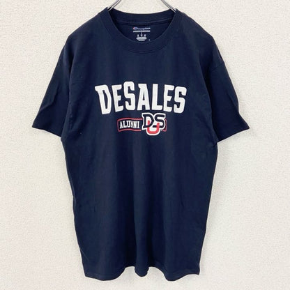 古着 used　Champion チャンピオン　半袖カレッジプリントTシャツ　DESALES デサレス　紺　ネイビー　Lサイズ