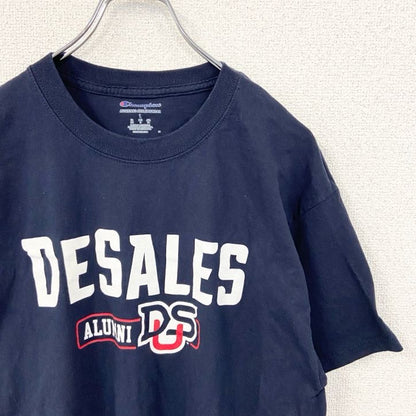 古着 used　Champion チャンピオン　半袖カレッジプリントTシャツ　DESALES デサレス　紺　ネイビー　Lサイズ