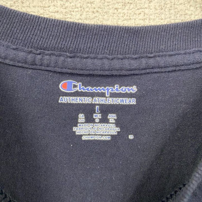 古着 used　Champion チャンピオン　半袖カレッジプリントTシャツ　DESALES デサレス　紺　ネイビー　Lサイズ