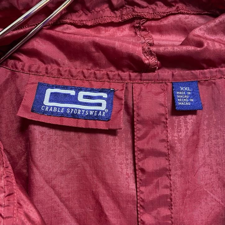 古着 used　CRABLE SPORTSWEAR　長袖ハーフジップ刺繍ナイロンジャケット　赤　ビッグシルエット　2XLサイズ