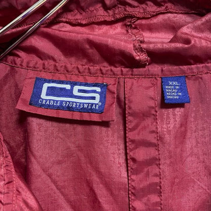 古着 used　CRABLE SPORTSWEAR　長袖ハーフジップ刺繍ナイロンジャケット　赤　ビッグシルエット　2XLサイズ
