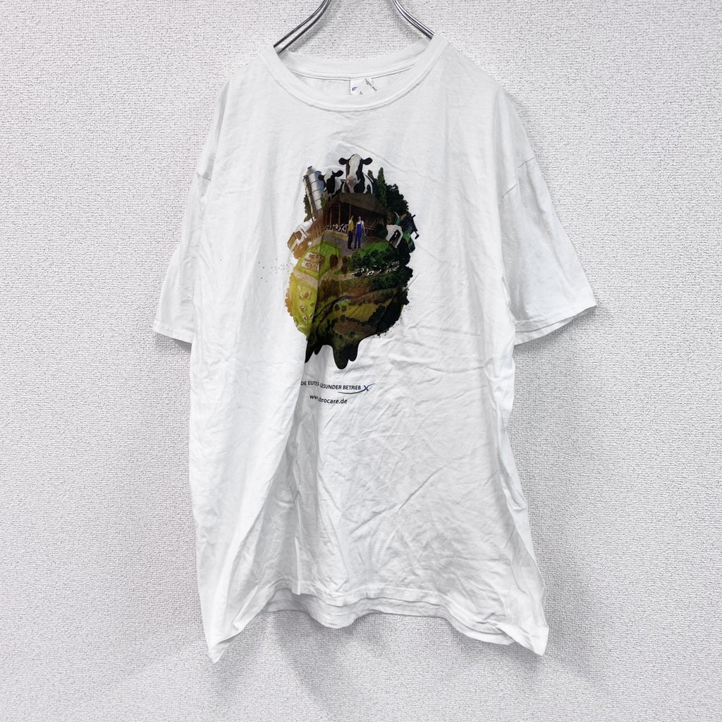 GILDAN　ギルダン　半袖プリントアニマルTシャツ　牛　クルーネック　白　ホワイト　2XLサイズ