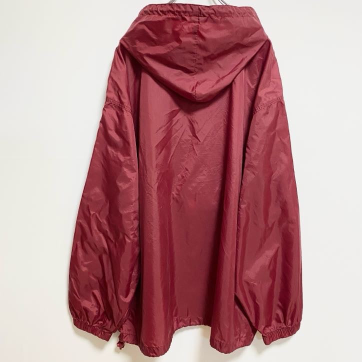 古着 used　CRABLE SPORTSWEAR　長袖ハーフジップ刺繍ナイロンジャケット　赤　ビッグシルエット　2XLサイズ